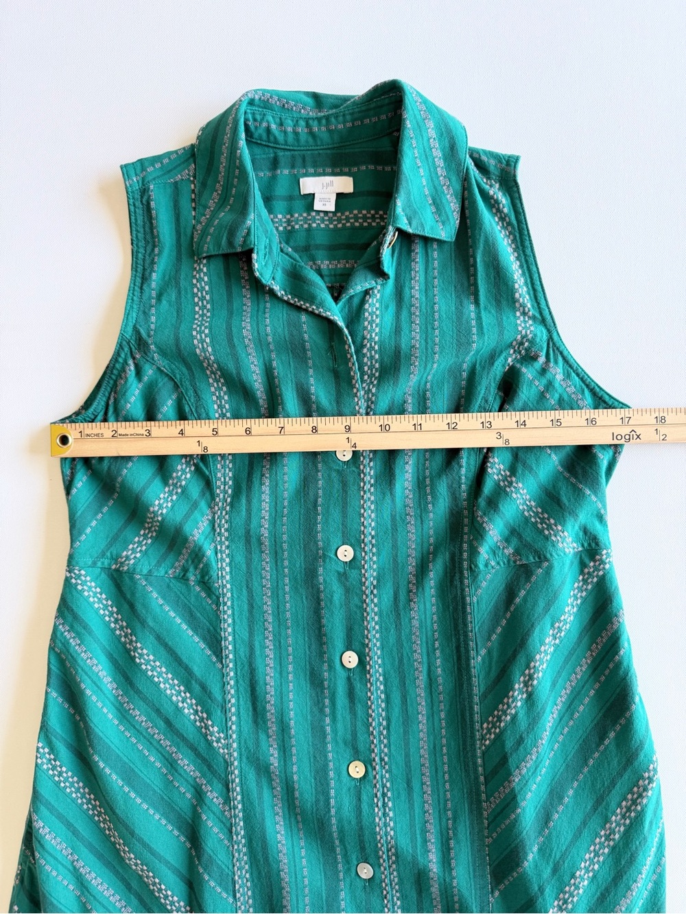 J. Jill Dobby Dress Green Striped Button Front Maxi Dress XS - Picture 11 of 15